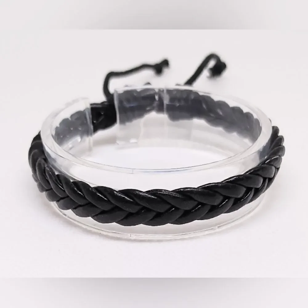 Men's bracelet leather braided black‎ new e32